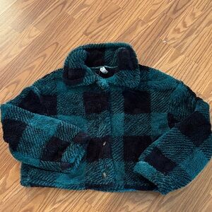 ME Makeover Essentials green and Black Fuzzy Jacket